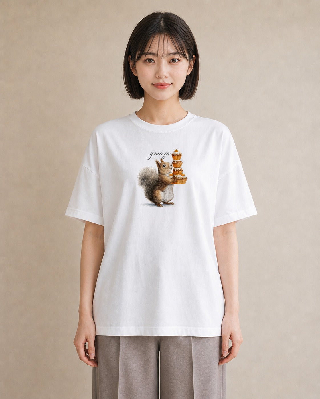 デザインTシャツ レディース リス ペット 動物 イラスト ナチュラル 母の日 ビーチ 白T