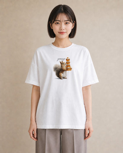 デザインTシャツ レディース リス ペット 動物 イラスト ナチュラル 母の日 ビーチ 白T