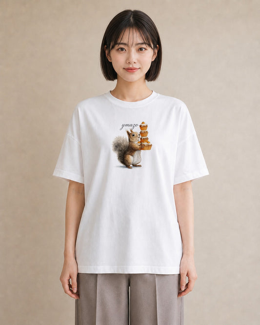 デザインTシャツ レディース リス ペット 動物 イラスト ナチュラル 母の日 ビーチ 白T