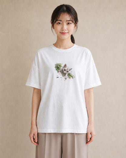 デザインTシャツ レディース 白猫 猫 ねこ イラスト ゆるかわ 20代 カジュアルコーデ 白T