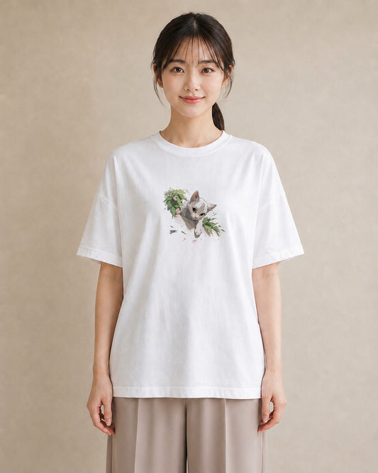 デザインTシャツ レディース 白猫 猫 ねこ イラスト ゆるかわ 20代 カジュアルコーデ 白T