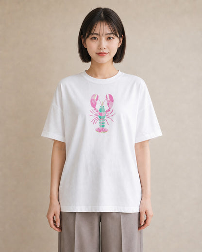 半袖Tシャツ レディース エビ 海の生き物 海 イラスト 北欧風 帰省 ラフ 白T
