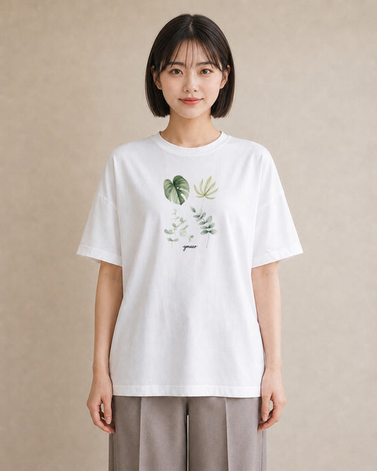 デザインTシャツ レディース モンステラ 植物 ボタニカル イラスト きれいめ 散歩 お出かけ 白T