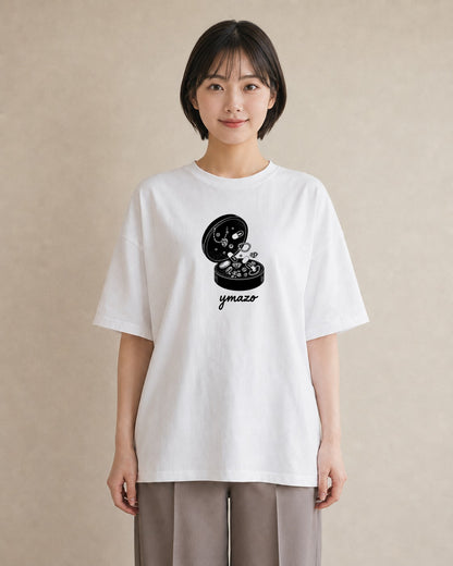 プリントTシャツ レディース パールピアス アクセサリー ナチュラル アンティーク イラスト ゆるかわ ママ カフェ服 白T