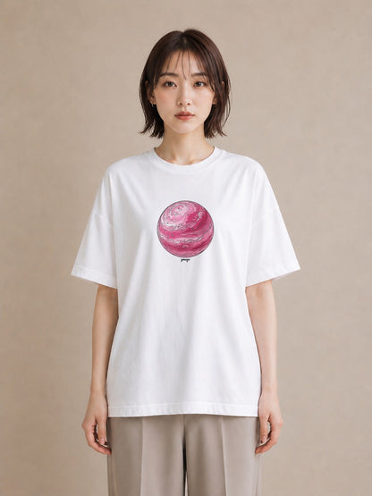 グラフィックTシャツ レディース 地球 星空 宇宙 イラスト シンプル 散歩 お出かけ 白T