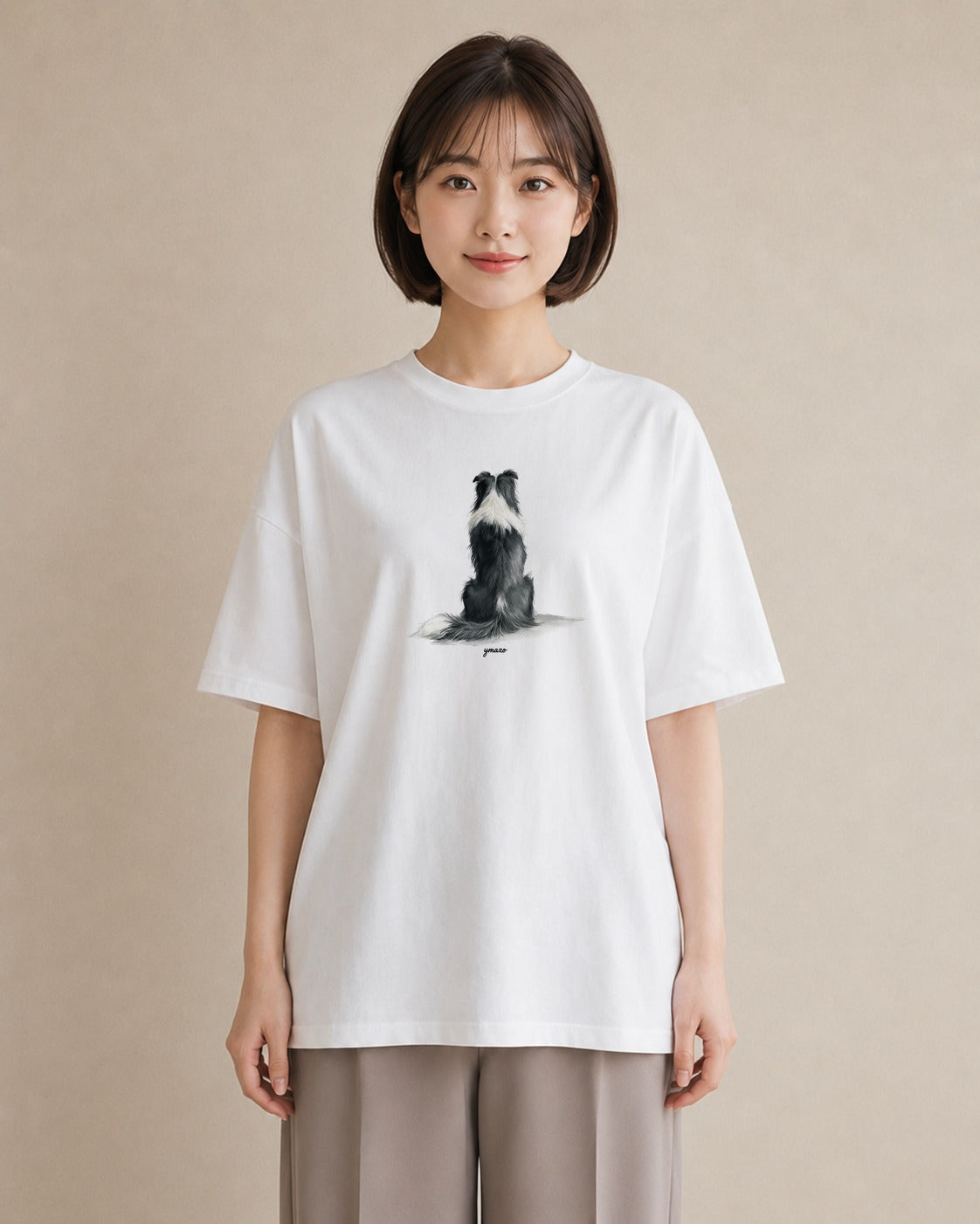 グラフィックTシャツ レディース ボーダーコリー 犬 いぬ イラスト シック デイリーウェア 休日 白T