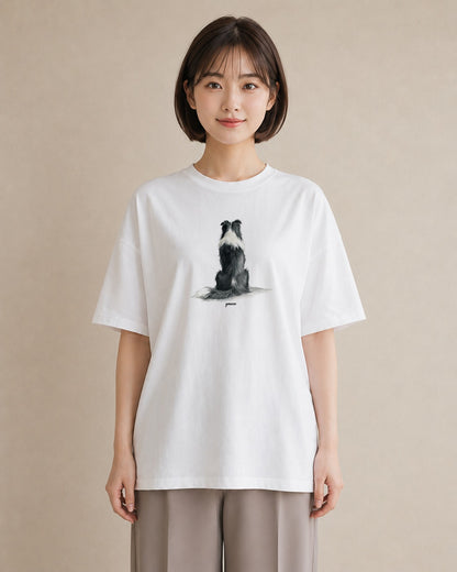 グラフィックTシャツ レディース ボーダーコリー 犬 いぬ イラスト シック デイリーウェア 休日 白T