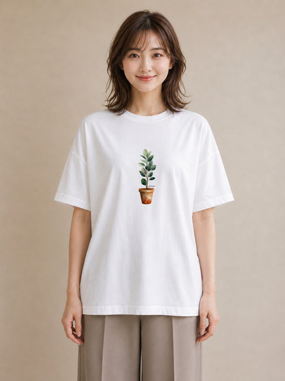 半袖Tシャツ レディース つる 植物 ボタニカル イラスト 可愛い ラフ レイヤード 白T