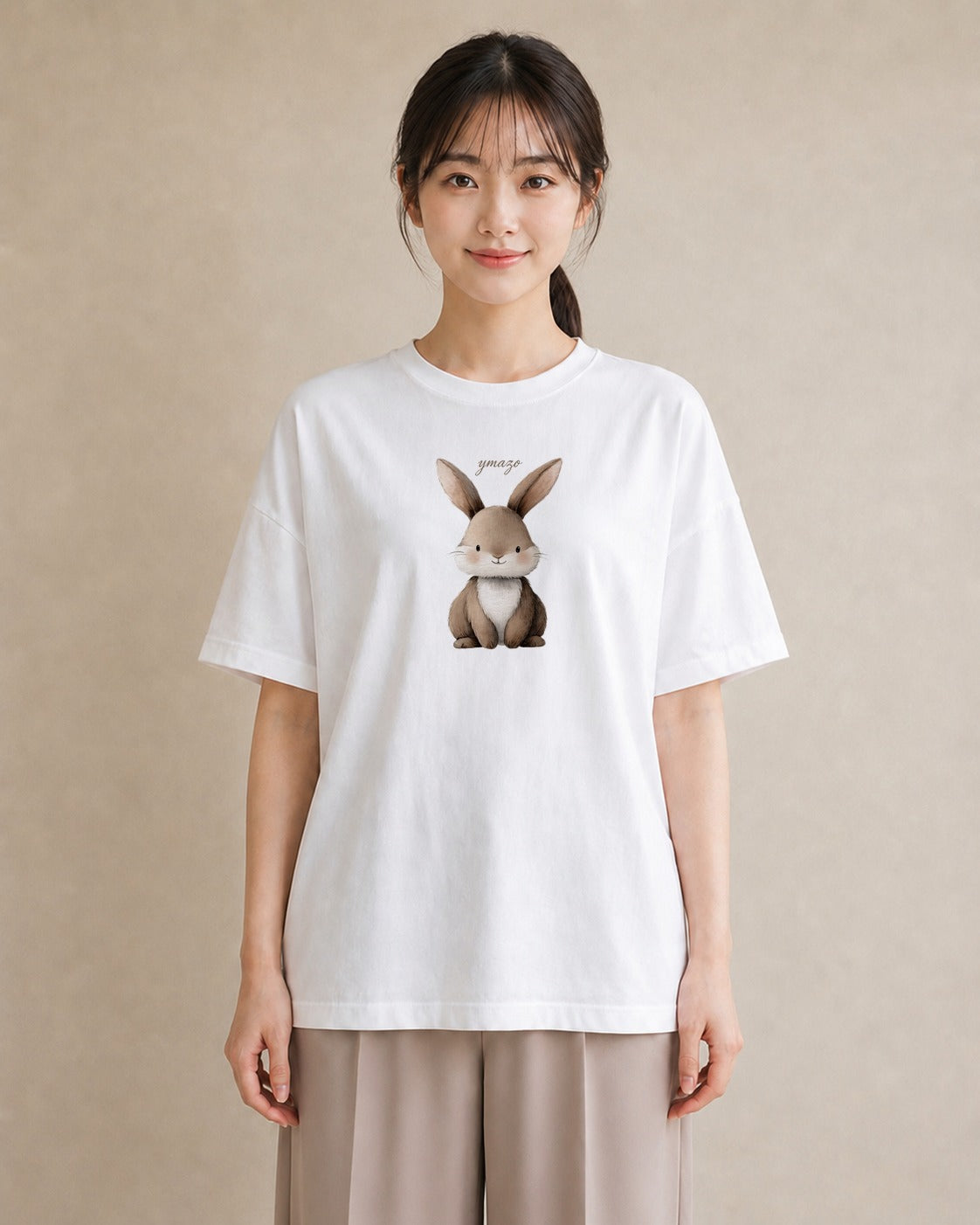 Tシャツ レディース ライオンラビット ペット 動物 イラスト ボタニカル 自分用 ルームウェア 白T