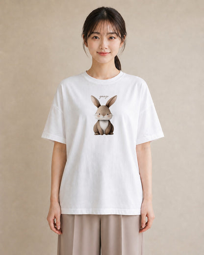 Tシャツ レディース ライオンラビット ペット 動物 イラスト ボタニカル 自分用 ルームウェア 白T