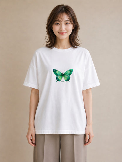 プリントTシャツ レディース ちょうちょ 蝶 バタフライ 昆虫 虫 イラスト ラフカジュアル 女性 旅行用 白T