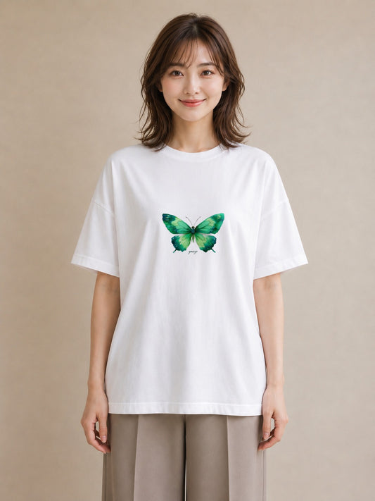 プリントTシャツ レディース ちょうちょ 蝶 バタフライ 昆虫 虫 イラスト ラフカジュアル 女性 旅行用 白T