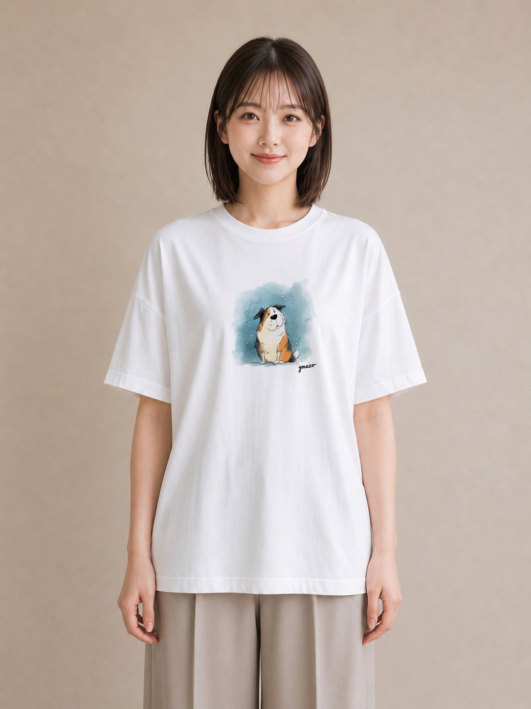 プリントTシャツ レディース ボーダーコリー 犬 いぬ イラスト ガーリー カジュアルコーデ 買い物 白T