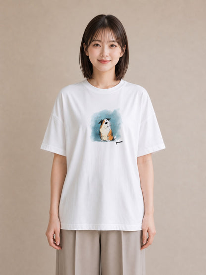 プリントTシャツ レディース ボーダーコリー 犬 いぬ イラスト ガーリー カジュアルコーデ 買い物 白T