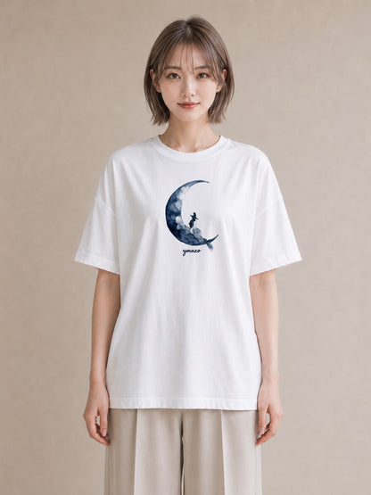 半袖Tシャツ レディース 三日月 星空 宇宙 イラスト ボタニカル お出かけ 普段着 白T