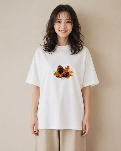 グラフィックTシャツ レディース どんぐり 植物 ボタニカル イラスト ポップ 旅行 母娘コーデ 白T