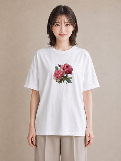 半袖Tシャツ レディース バラ 薔薇 ローズ 花 花柄 イラスト アート風 女性 旅行用 白T