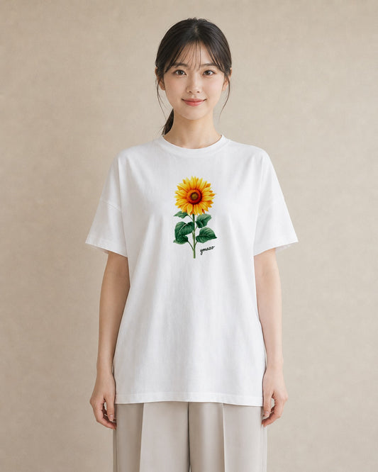 プリントTシャツ レディース ひまわり 向日葵 花 花柄 イラスト シンプル ビーチ デイリーウェア 白T