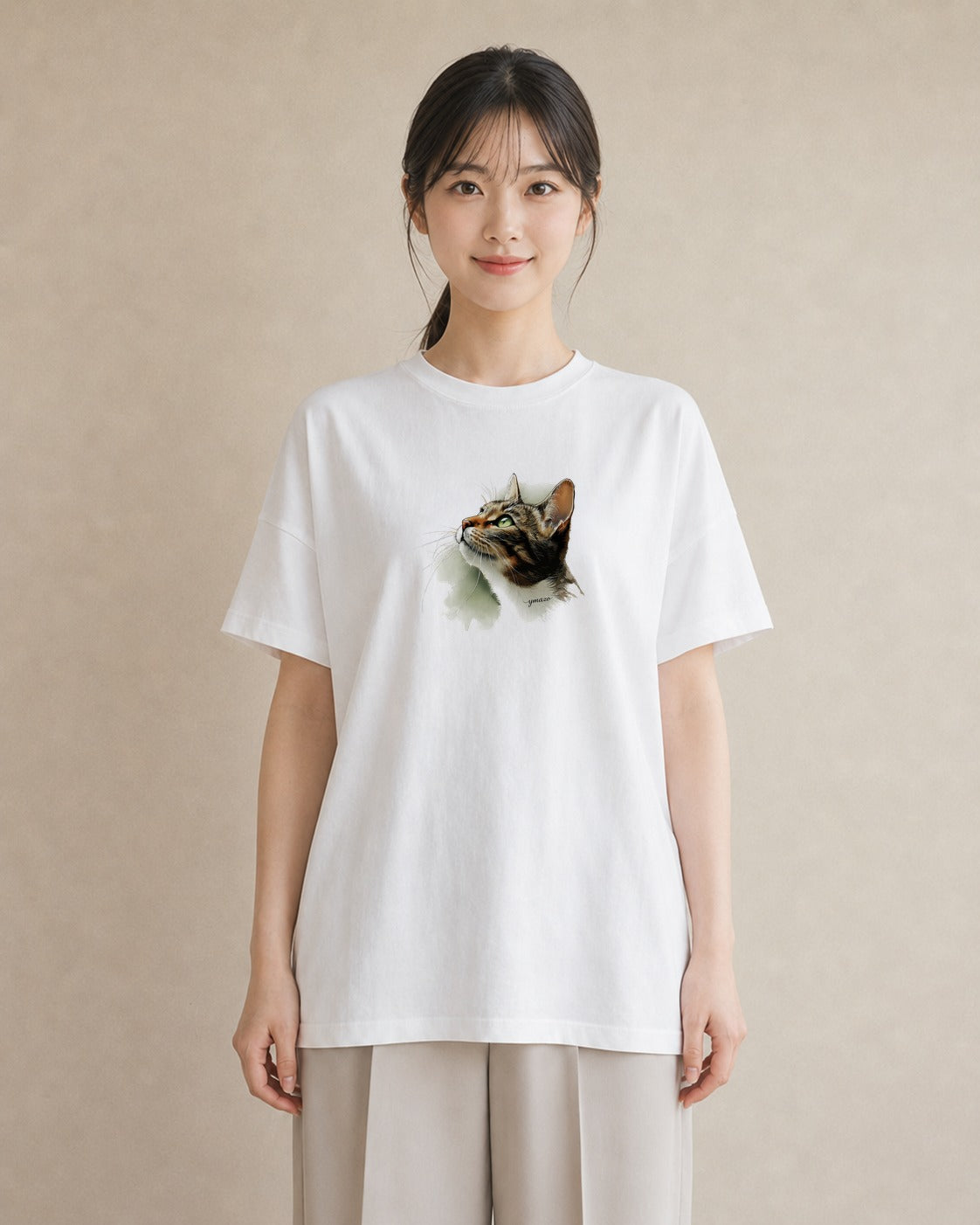 グラフィックTシャツ レディース ぶち猫 猫 ねこ イラスト アート風 女性向けギフト 散歩 白T