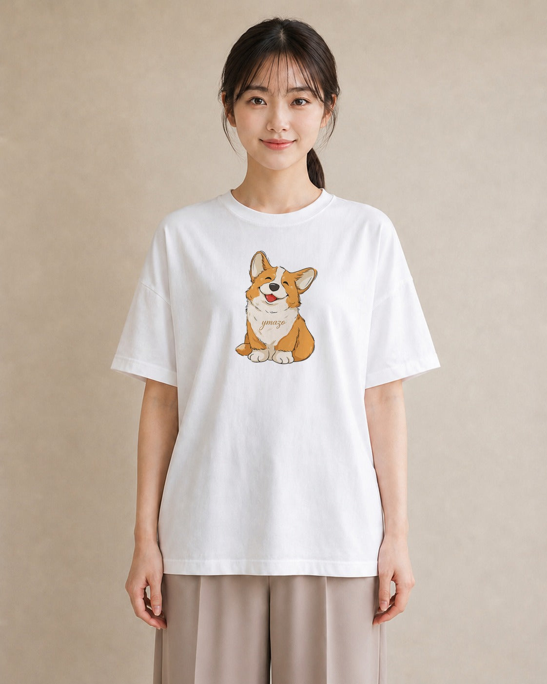 半袖Tシャツ レディース ウェルシュコーギー コーギー 犬 いぬ イラスト カジュアル 女性 旅行用 白T