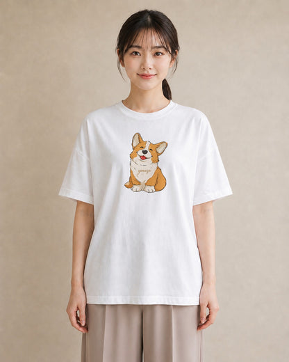 半袖Tシャツ レディース ウェルシュコーギー コーギー 犬 いぬ イラスト カジュアル 女性 旅行用 白T