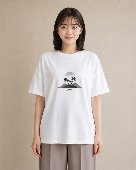 半袖Tシャツ レディース 海 リゾート 夏 イラスト 水彩風 カフェ服 クリスマス 白T