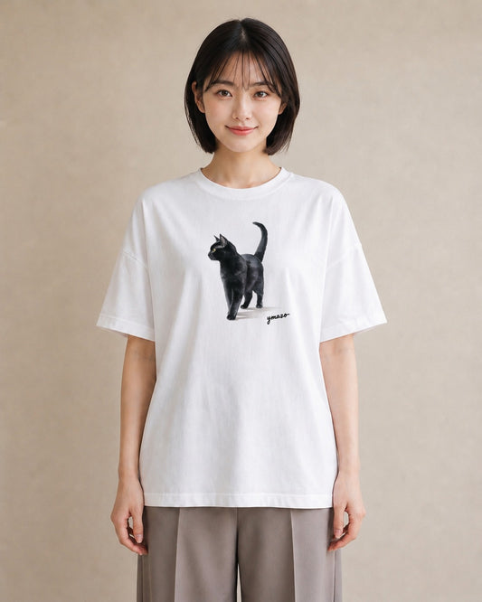 デザインTシャツ レディース サビ猫 猫 ねこ イラスト カフェコーデ 送別ギフト 通勤 白T