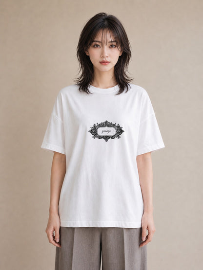 デザインTシャツ レディース 手鏡 アンティーク レトロ ナチュラル イラスト 休日コーデ ビーチ デイリーウェア 白T
