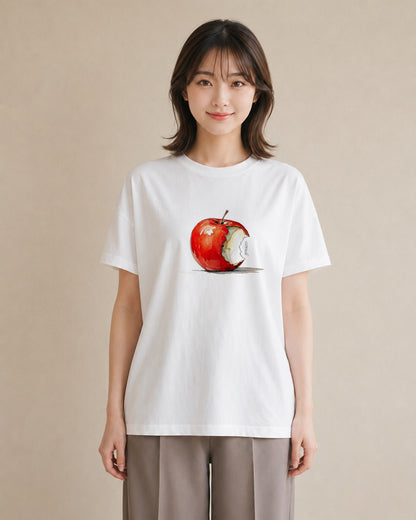プリントTシャツ レディース りんご 林檎 アップル 食べ物 フード イラスト シンプル 週末コーデ 敬老の日 白T