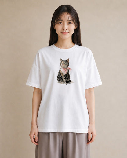 グラフィックTシャツ レディース アビシニアン 猫 ねこ イラスト アート風 親子 20代 白T