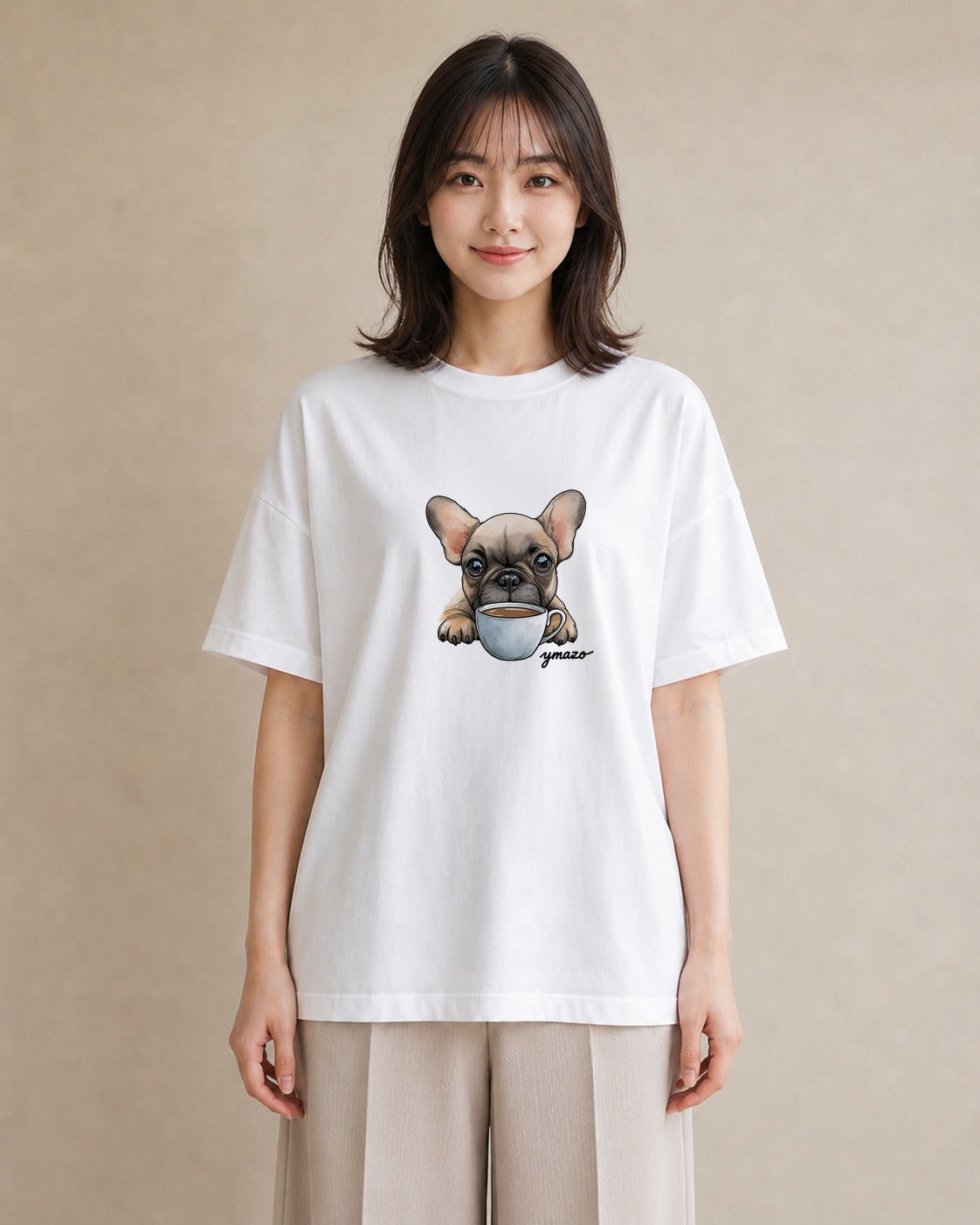 デザインTシャツ レディース フレンチブルドッグ フレブル 犬 いぬ イラスト ガーリー デート 帰省 白T