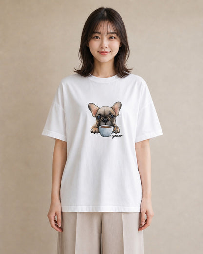 デザインTシャツ レディース フレンチブルドッグ フレブル 犬 いぬ イラスト ガーリー デート 帰省 白T