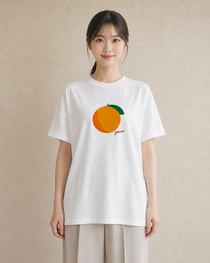 デザインTシャツ レディース みかん 食べ物 フード イラスト ラフ ルームウェア ギフト 白T
