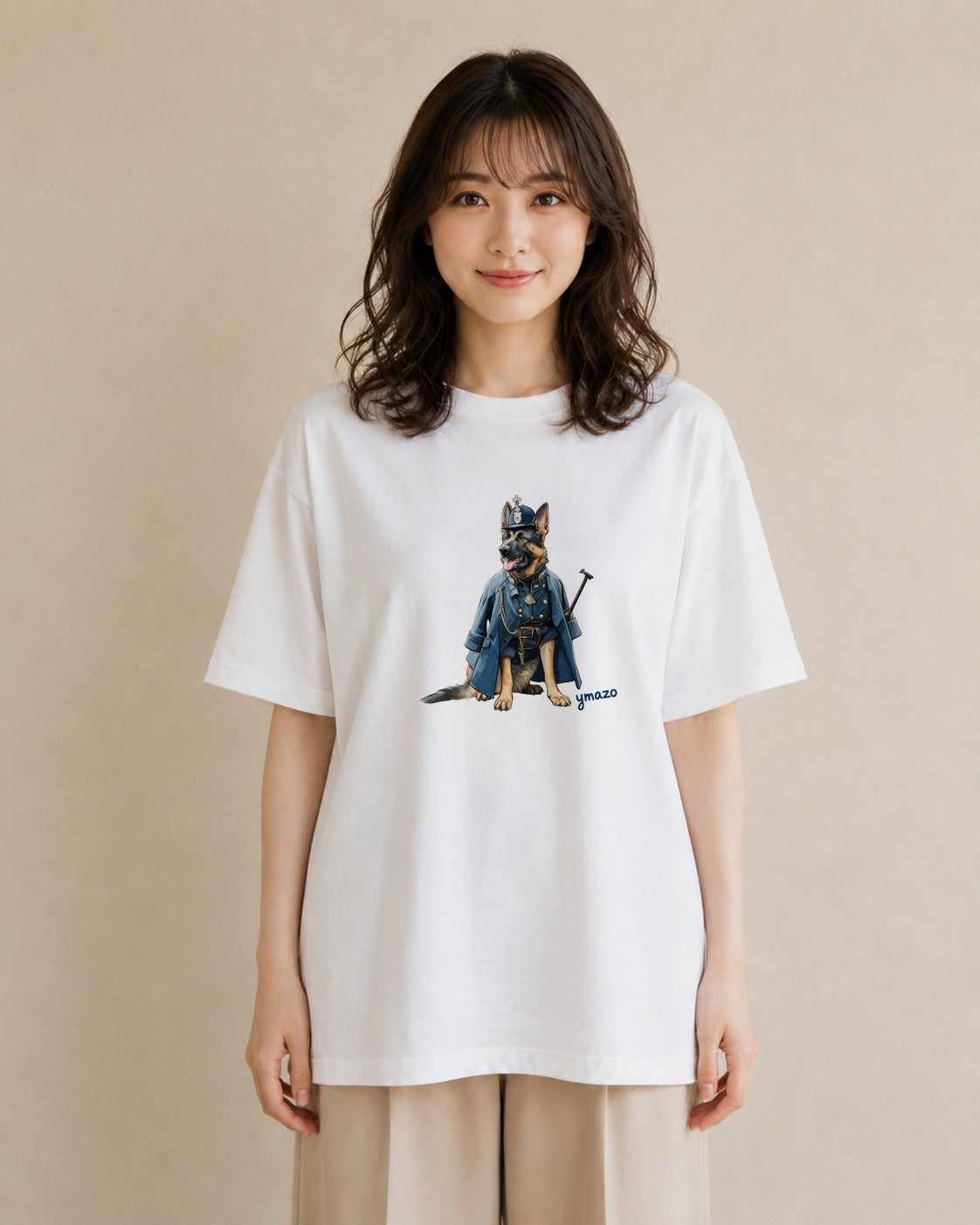 プリントTシャツ レディース ジャーマンシェパード 犬 いぬ イラスト 旅行コーデ 自分用 ルームウェア 白T