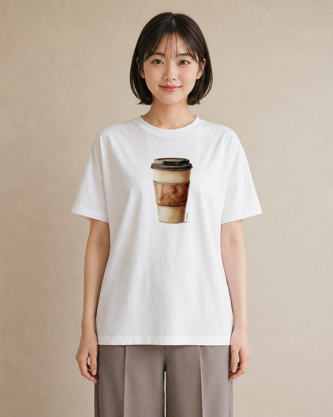 デザインTシャツ レディース カフェラテ 食べ物 フード イラスト 普段使い 通学 誕生日プレゼント 白T