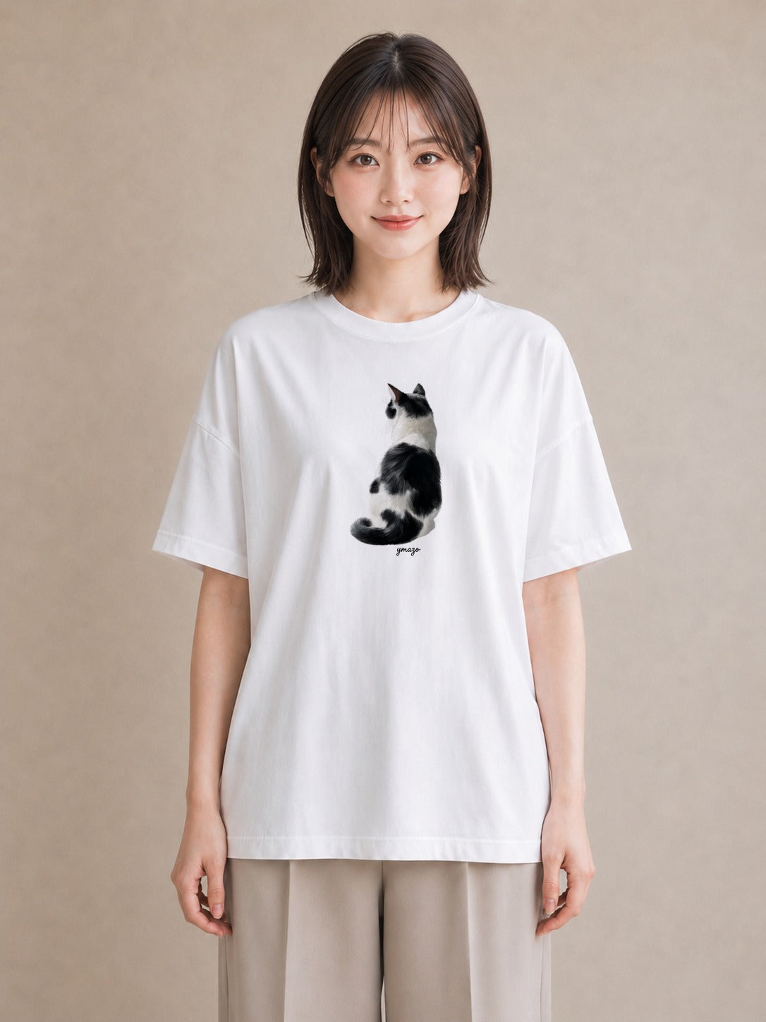 プリントTシャツ レディース サバトラ 猫 ねこ イラスト 上品 カジュアルコーデ 買い物 白T