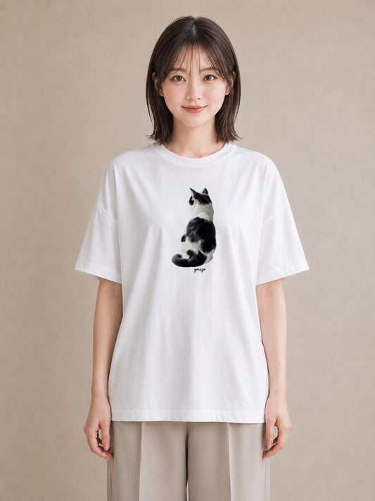 プリントTシャツ レディース サバトラ 猫 ねこ イラスト 上品 カジュアルコーデ 買い物 白T