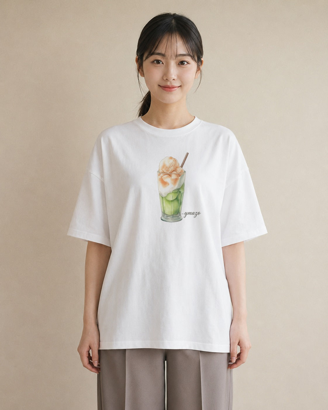 グラフィックTシャツ レディース カフェオレ 食べ物 フード イラスト ラフ 女性 旅行用 白T