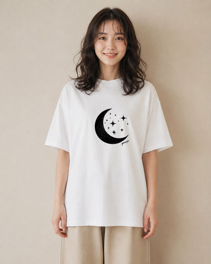 Tシャツ レディース 月と星 星空 ムーン イラスト モード 姉妹 送別ギフト 白T