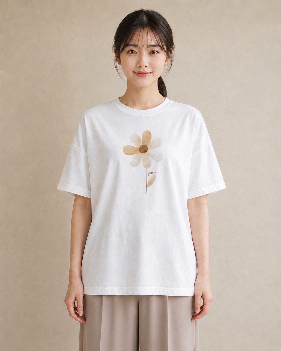 デザインTシャツ レディース ミモザ 花 花柄 イラスト カフェコーデ 帰省 ラフ 白T