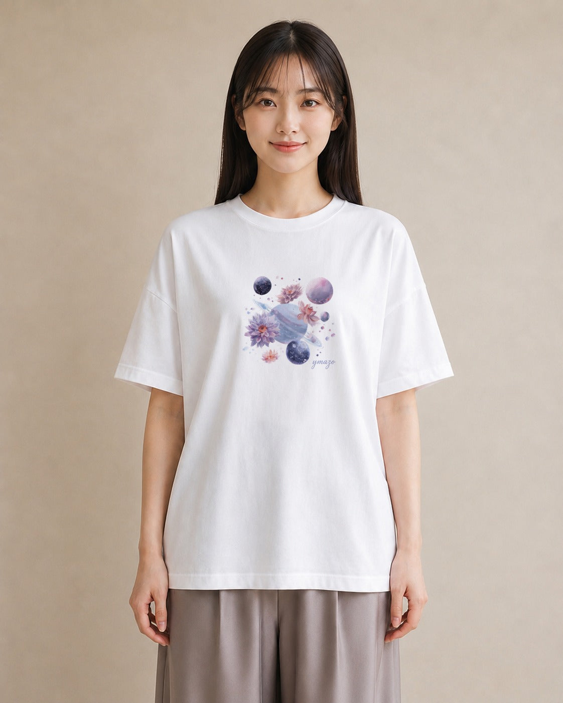 デザインTシャツ レディース 水瓶座 星空 宇宙 イラスト ナチュラル デート 帰省 白T