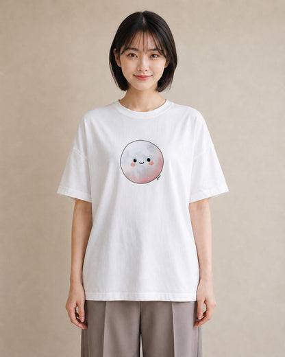 半袖Tシャツ レディース 月 星空 宇宙 イラスト 淡色 買い物 夏コーデ 白T