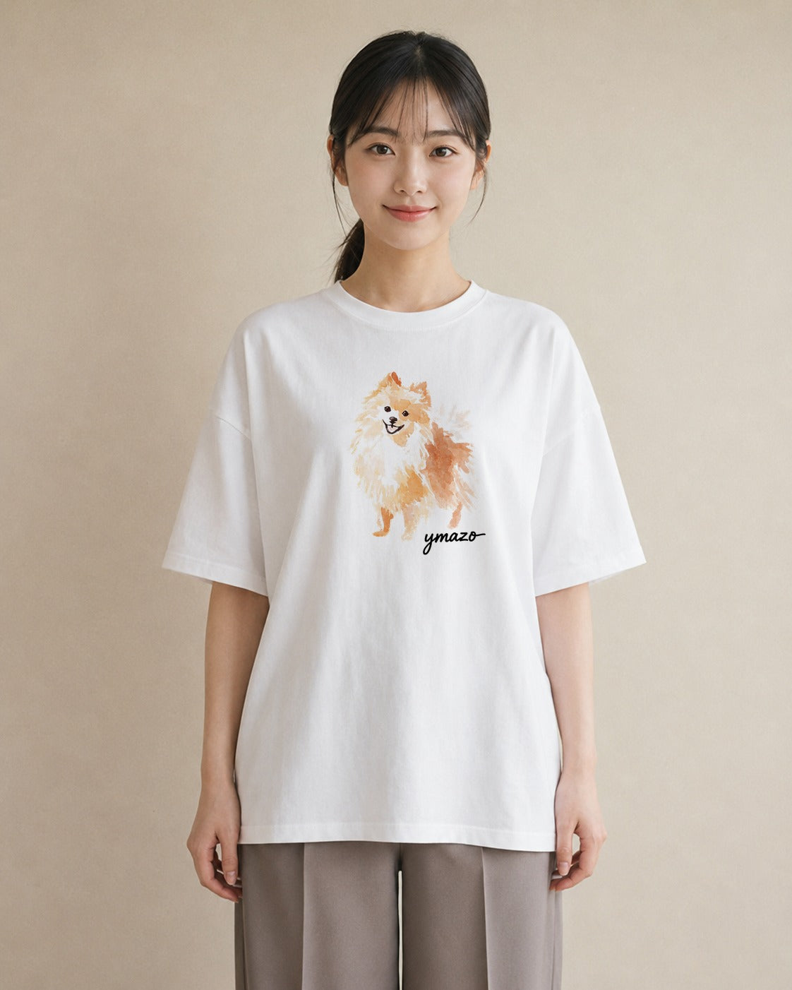 プリントTシャツ レディース ポメラニアン ポメ 犬 いぬ イラスト きれいめ 春服 ミセス 白T