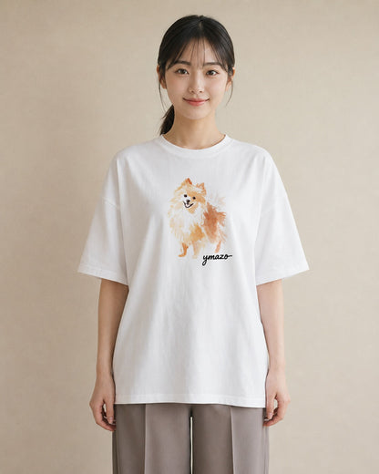 プリントTシャツ レディース ポメラニアン ポメ 犬 いぬ イラスト きれいめ 春服 ミセス 白T