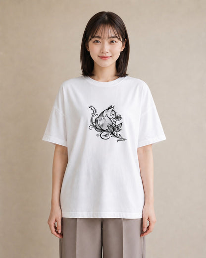 プリントTシャツ レディース 猫 ねこ ネコ イラスト ラフ ルームウェア ギフト 白T