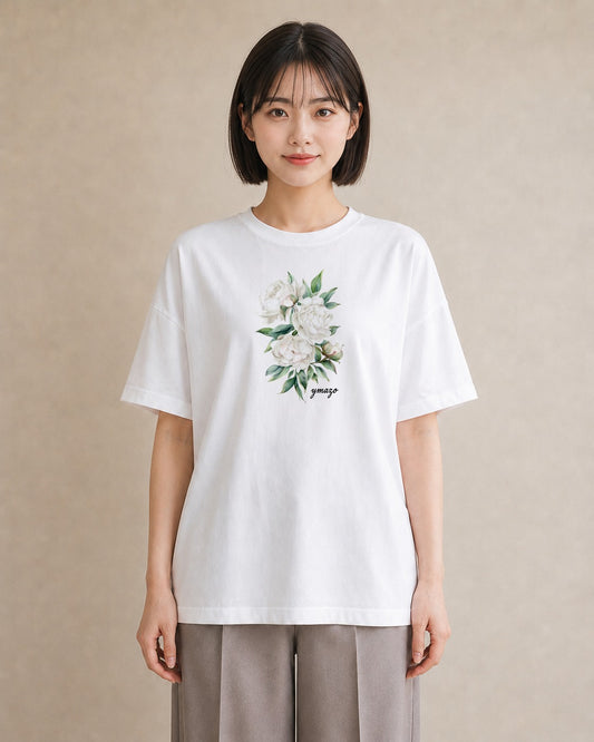 プリントTシャツ レディース 椿 花 花柄 イラスト シック ギフト 母の日 白T