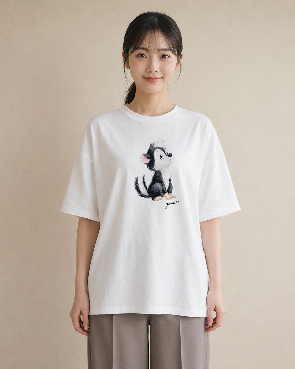 デザインTシャツ レディース わんこ 犬 いぬ イラスト ゆるコーデ 在宅 公園 白T