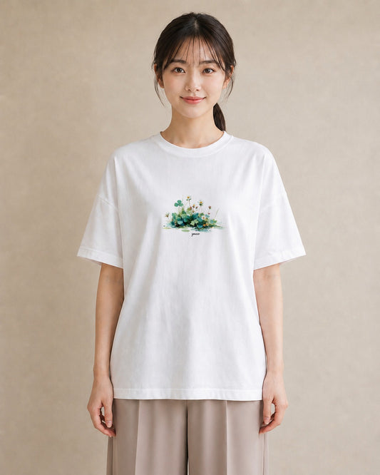 デザインTシャツ レディース クローバー 四つ葉 花 花柄 イラスト お洒落 ホワイトデー 春服 白T