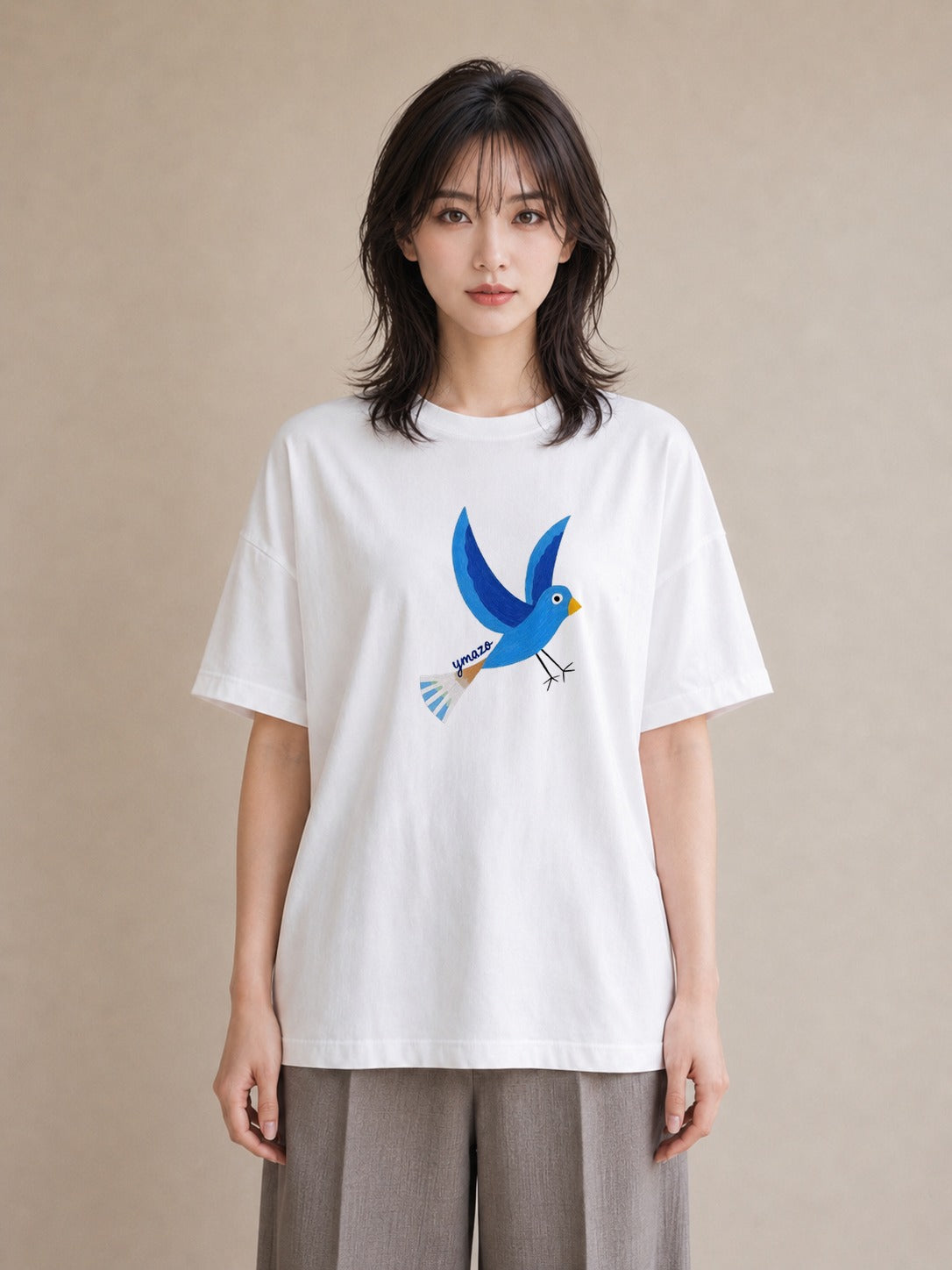グラフィックTシャツ レディース 遠い家と鳥 風景 鳥 ナチュラル アンティーク イラスト 線画 おしゃれギフト 社会人 白T