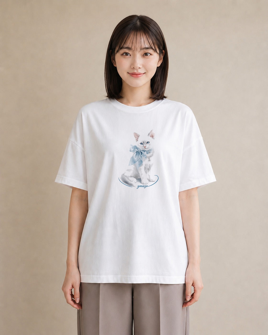 半袖Tシャツ レディース 猫 ねこ イラスト ラフ 自分用 ルームウェア 白T